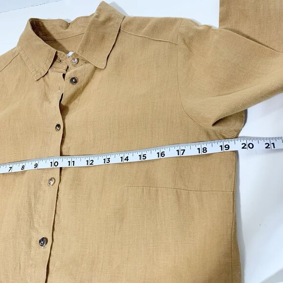 I Linen Lifestyle Classic Button Down Two Tone Caramel Natural Side Pocket Small - Picture 9 of 11